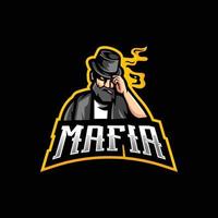 mafia maskot logotyp design vektor med modern illustration koncept stil för märke, emblem och t-shirt utskrift. illustration av en brottsling som bär hatt medan han röker