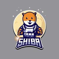 shiba hund på månen maskot logotyp design illustration vektor