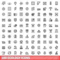 100 Ökologie-Icons gesetzt, Umrissstil vektor