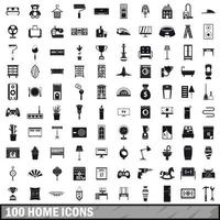 100 Home-Icons gesetzt, einfacher Stil vektor