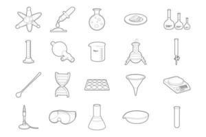 Symbolsatz für Chemiewerkzeuge, Umrissstil vektor