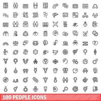 100 personer ikoner set, kontur stil vektor