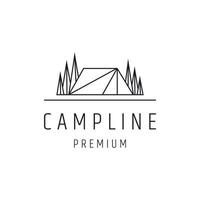 Camp-Line-Logo-Design mit Strichzeichnungen auf weißem Hintergrund vektor