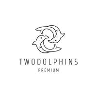 Logo-Design mit zwei Delfinen mit Strichzeichnungen auf weißem Hintergrund vektor