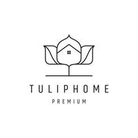 Tulpen-Home-Logo Blumen-Logo Home-Logo Vektor lineares Stil-Symbol in weißem Hintergrund