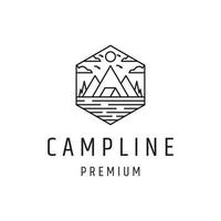 Camp-Line-Logo-Design mit Strichzeichnungen auf weißem Hintergrund vektor