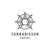 cannabis sun logotyp design med streckteckning på vit bakgrund vektor