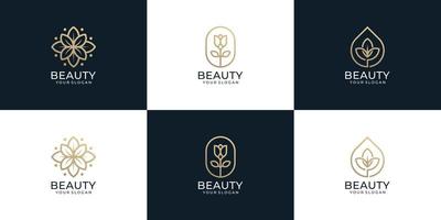 satz von minimalistischem monogramm schönheit blumenblatt logo natur spa yoga salon vektor