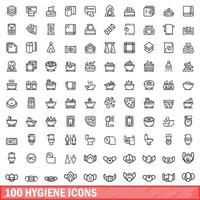 100 hygienikoner set, konturstil vektor