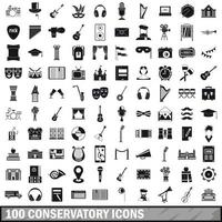 100 Wintergarten-Icons gesetzt, einfacher Stil vektor