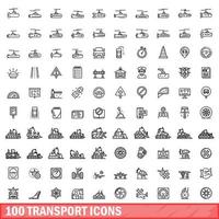 100 Transportsymbole gesetzt, Umrissstil vektor