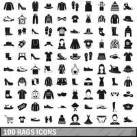 100 trasor ikoner set, enkel stil vektor