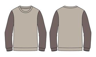 zweifarbiges Langarm-Sweatshirt technische Mode flache Skizzenvektorillustrationsvorlage Vorder- und Rückansicht vektor