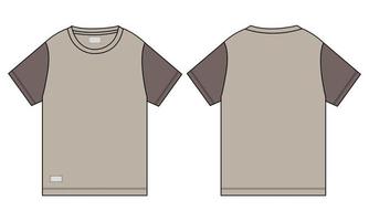 kortärmad t-shirt vektorillustration khaki färg mall fram- och baksidan vektor