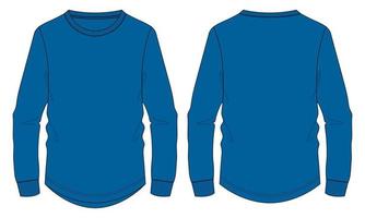 Langarm-T-Shirt technische Mode flache Skizze Vektor-Illustration blaue Farbvorlage für Herren und Jungen vektor