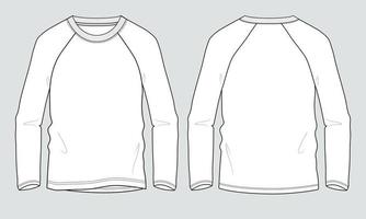 raglan långärmad t-shirt teknisk mode platt skiss vektor illustration mall