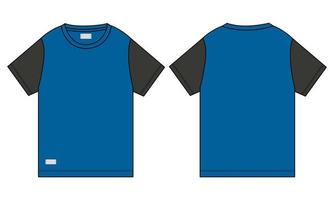kortärmad t-shirt vektor illustration blå färg mall fram och bak vyer