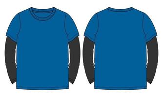 tvåfärgad långärmad t-shirt vektor illustration blå färg mall fram- och baksidan
