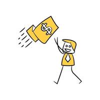 affärsman och dollar sedel gul stick figure illustration vektor