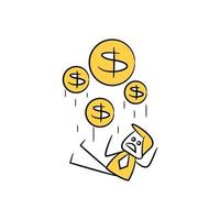 affärsman och fallande dollarmynt gul streckfigur illustration vektor