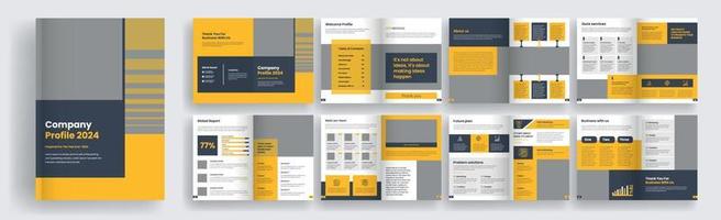 16 Seiten Firmenprofil, Vorlage für Geschäftsbroschüren. schwarze und gelbe Farbe. minimalistisches und modernes Design vektor