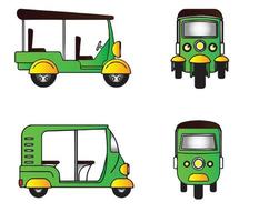 Auto-Rikscha-Cartoon-Transport-Vektor-Set vektor