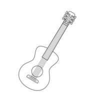 doodle klassisk sexsträngad gitarr. ett stränginstrument. en symbol för vandring, camping, resor. kontur svart och vit vektorillustration isolerad på en vit bakgrund. vektor