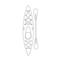 doodle plastkajak med en paddel. roddbåt för fiske, turism, resor, aktiva vattensporter. toppvy. kontur svart och vit vektorillustration isolerad på en vit bakgrund. vektor