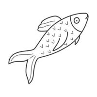 doodle enkel abstrakt blå fisk. vattenlevande djur. kontur svart och vit vektorillustration isolerad på en vit bakgrund. vektor