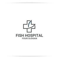 Cross-Tail-Fisch-Logo-Design für Rettung, Klinik, Pflege vektor
