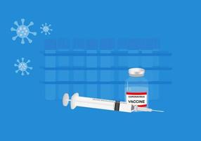 vektorillustration des coronavirus-impfstoffs und der spritze mit nadel vektor