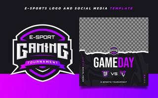 game day e-sport gaming banner mall för sociala medier med spelturneringslogotyp vektor