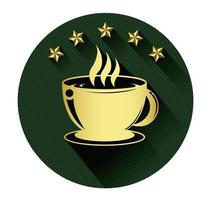 goldene kaffeetasse und fünf-sterne-ikone mit langem schatteneffekt vektor