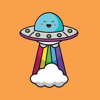 niedliche ufo-regenbogenwolken-cartoon-vektor-symbol-illustration. Symbolkonzept für Transporttechnologie isolierter Premium-Vektor. vektor