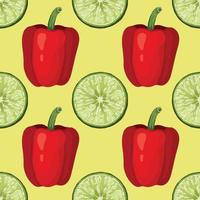röd paprika och citron hand rita vegetabiliska sömlösa mönster design vektor