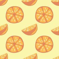 gemischte früchte und orangefarbenes nahtloses musterdesign auf gelbem hintergrund vektor