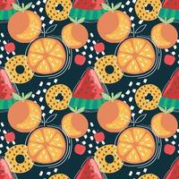 gemischte früchte und orangefarbenes nahtloses musterdesign vektor