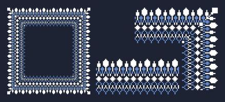 spetsram, hörn och bård med ukrainskt broderi vyshyvanka pixel eller fyrkantig filigranram för klassisk prydnadsdesign vektor