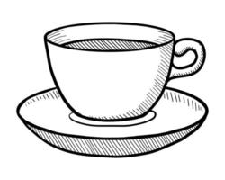 Vektortasse mit Tee oder Kaffee isoliert auf weißem Hintergrund. Gekritzelzeichnung von Hand vektor