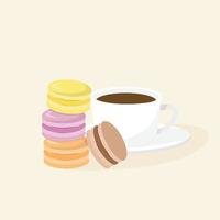 weiße tasse kaffee und macaron auf hellem hintergrund. Vektor-Illustration vektor