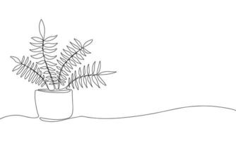 eine Linie Hauspflanzen Silhouette. Botanischer durchgehender Linienhintergrund. Konturdarstellung isoliert auf weiß. minimalistische Kunstvektorzeichnung. vektor