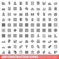 100 konstruktion ikoner set, konturstil vektor