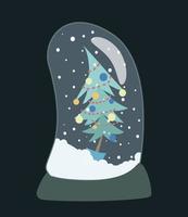 illustration av en snöglob i en jultomtehatt. julgran i en snöglob. vektor