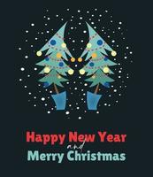 illustration av nyår och julhälsningar. vektor affisch med julgranar