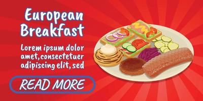 europeisk frukost koncept banner, serier isometrisk stil vektor