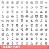 100 logotypikoner set, konturstil vektor