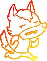Warme Gradientenlinie Zeichnung Cartoon-Wolf mit Zähnen vektor