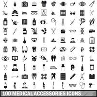 100 Symbole für medizinisches Zubehör, einfacher Stil vektor