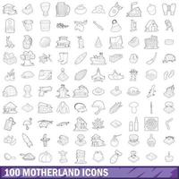 100 Mutterland-Icons gesetzt, Umrissstil vektor