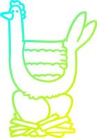 Kalte Gradientenlinie zeichnet Cartoon-Huhn, das auf Eiern im Nest sitzt vektor